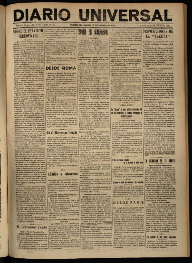 Miniatura de Diario Universal del 28 de julio de 1924
