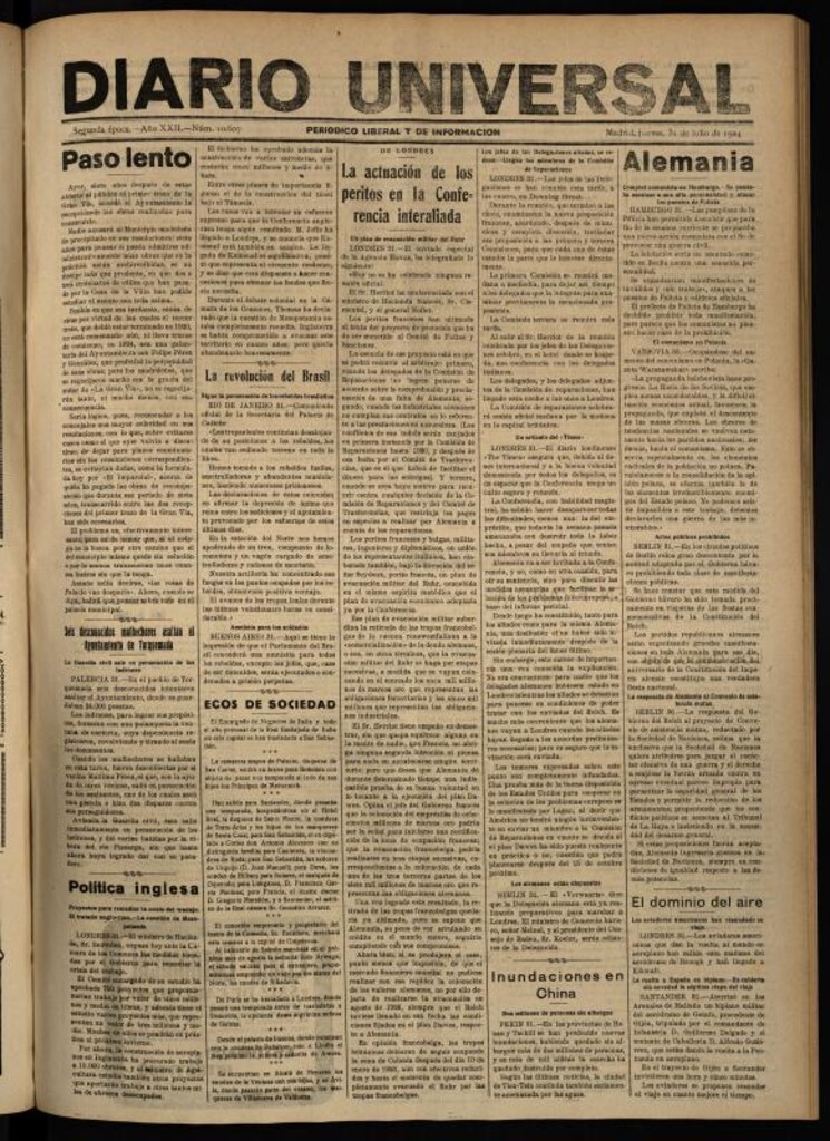 Miniatura de Diario Universal del 31 de julio de 1924