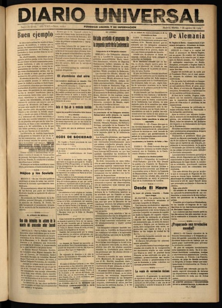 Miniatura de Diario Universal del 5 de agosto de 1924