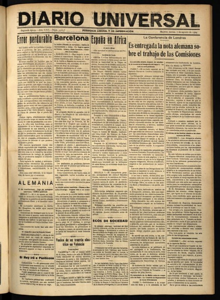 Miniatura de Diario Universal del 7 de agosto de 1924