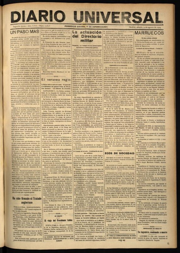 Miniatura de Diario Universal del 9 de agosto de 1924