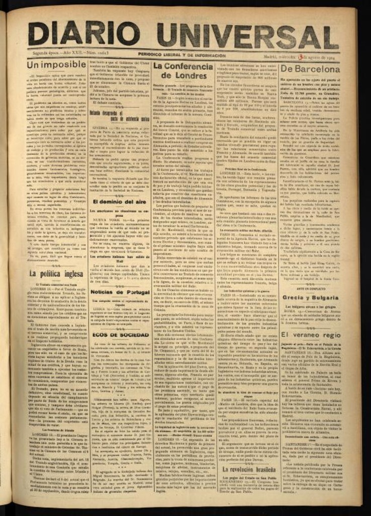 Miniatura de Diario Universal del 13 de agosto de 1924