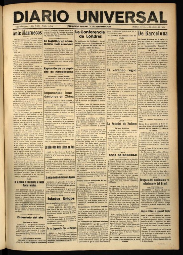 Miniatura de Diario Universal del 14 de agosto de 1924