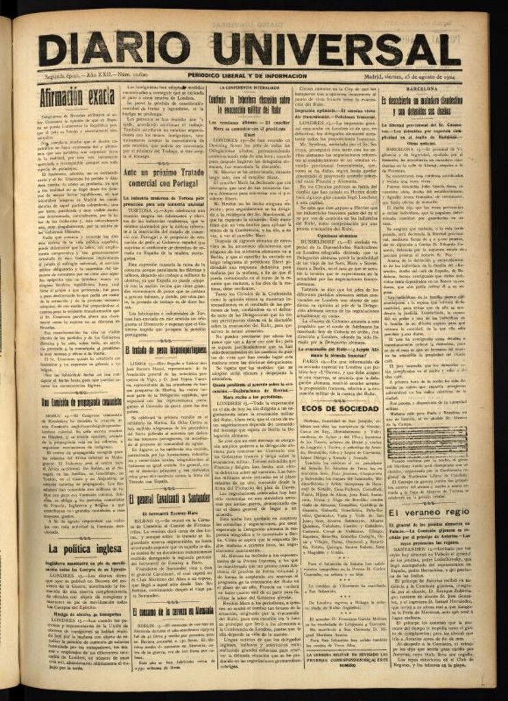 Miniatura de Diario Universal del 15 de agosto de 1924