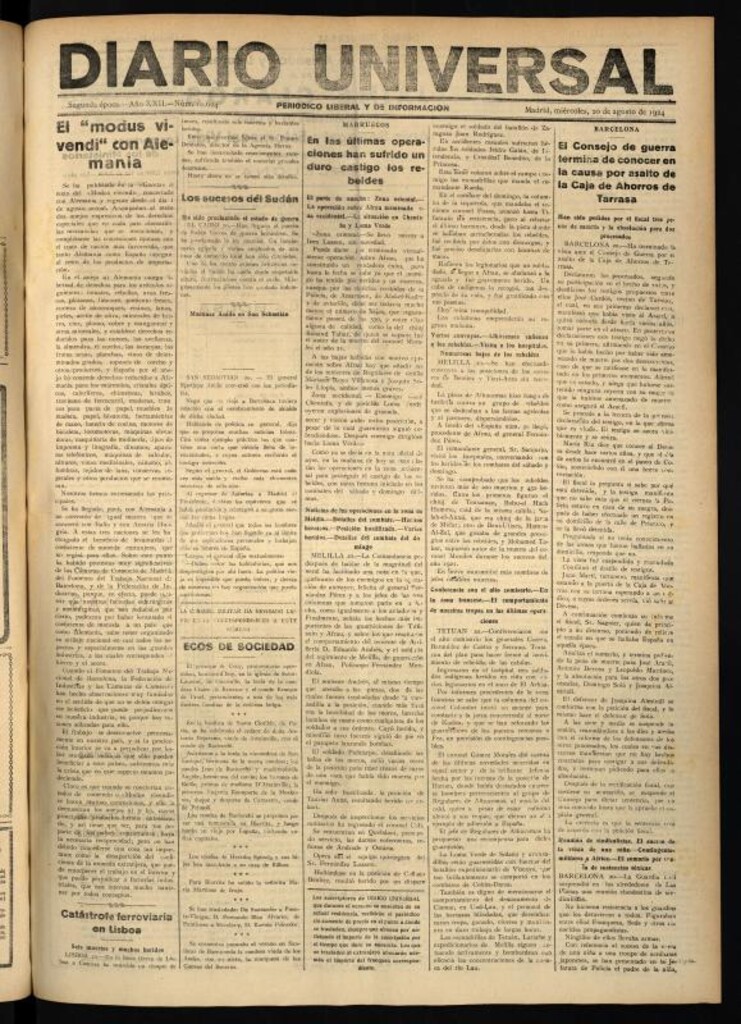 Miniatura de Diario Universal del 20 de agosto de 1924