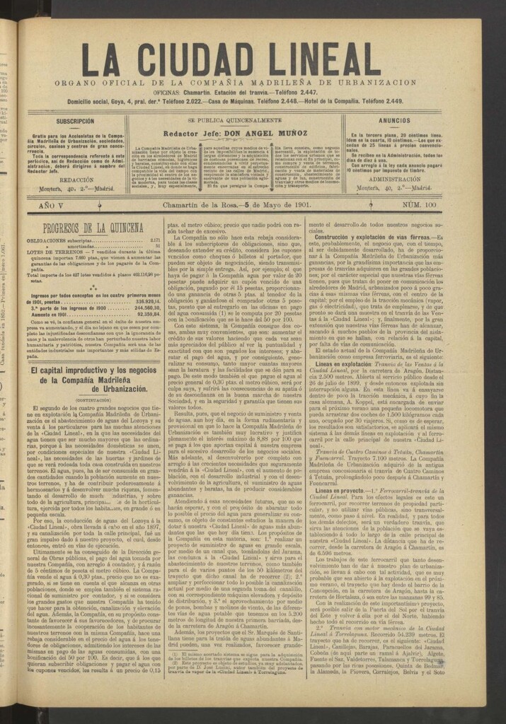 Miniatura de La Ciudad Lineal : órgano oficial de la Compañía Madrileña de Urbanización del 5 de mayo de 1901
