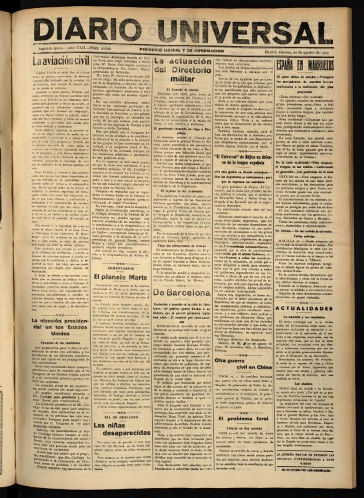 Miniatura de Diario Universal del 22 de agosto de 1924