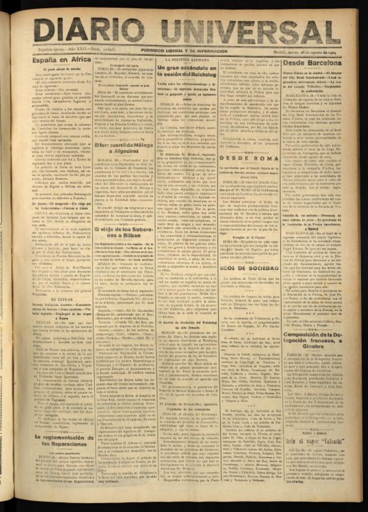 Miniatura de Diario Universal del 28 de agosto de 1924
