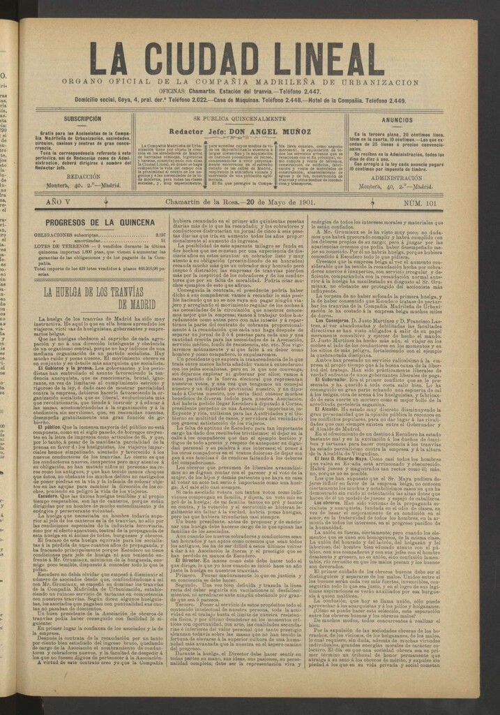 Miniatura de La Ciudad Lineal : órgano oficial de la Compañía Madrileña de Urbanización del 20 de mayo de 1901
