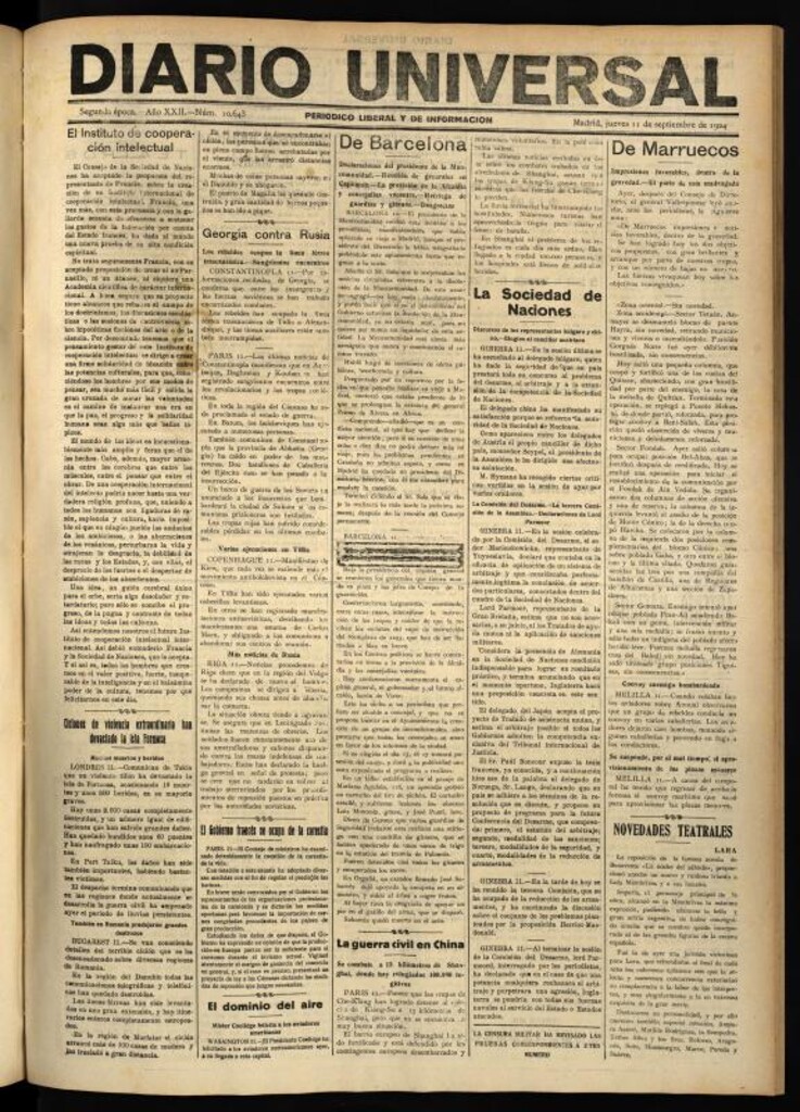 Miniatura de Diario Universal del 11 de septiembre de 1924