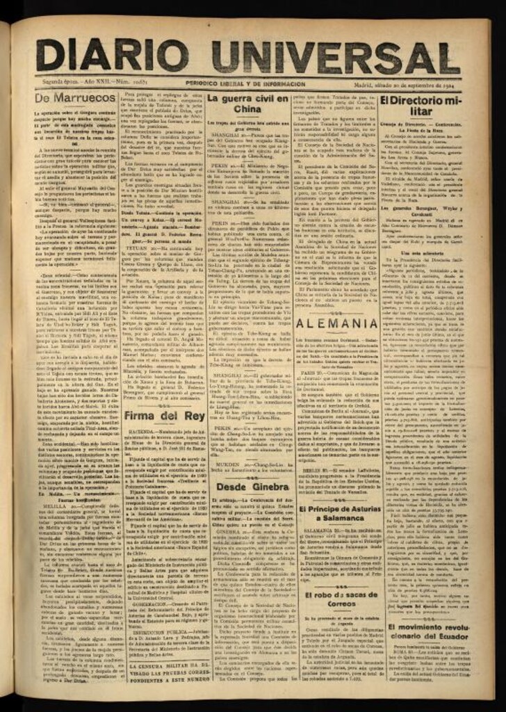 Miniatura de Diario Universal del 20 de septiembre de 1924