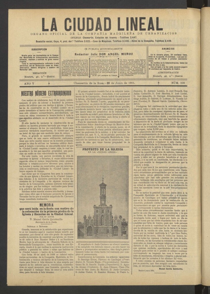 Miniatura de La Ciudad Lineal : órgano oficial de la Compañía Madrileña de Urbanización del 16 de junio de 1901