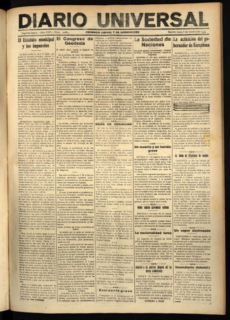 Miniatura de Diario Universal del 6 de octubre de 1924