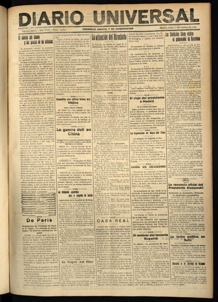 Miniatura de Diario Universal del 13 de octubre de 1924