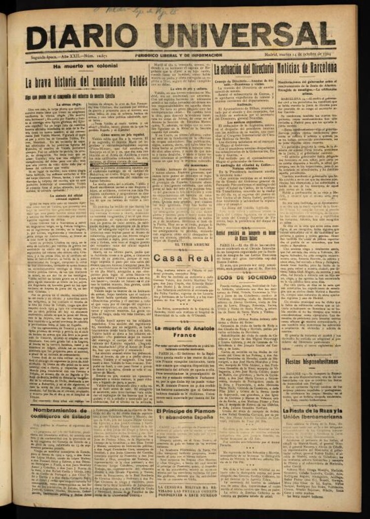 Miniatura de Diario Universal del 14 de octubre de 1924