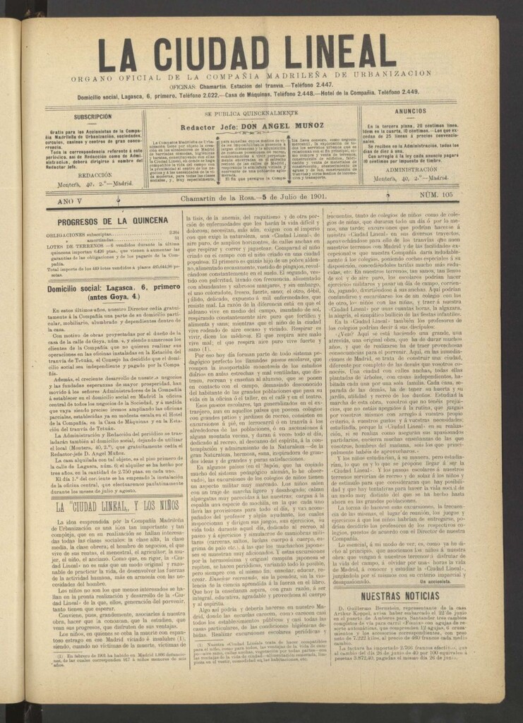 Miniatura de La Ciudad Lineal : órgano oficial de la Compañía Madrileña de Urbanización del 5 de julio de1901