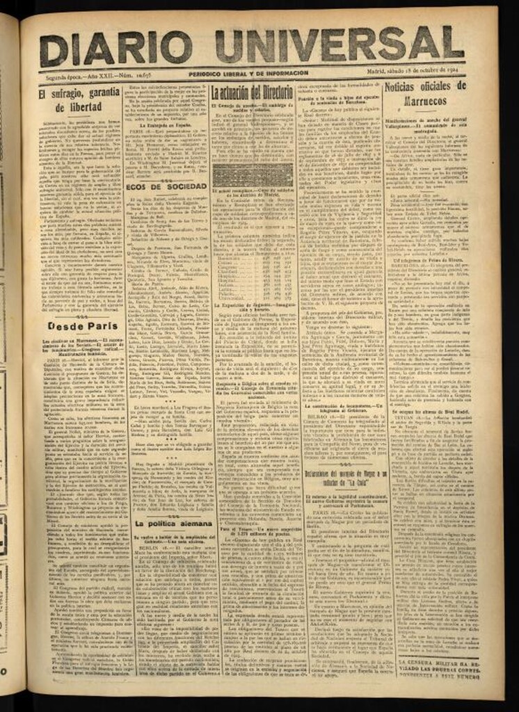 Miniatura de Diario Universal del 18 de octubre de 1924