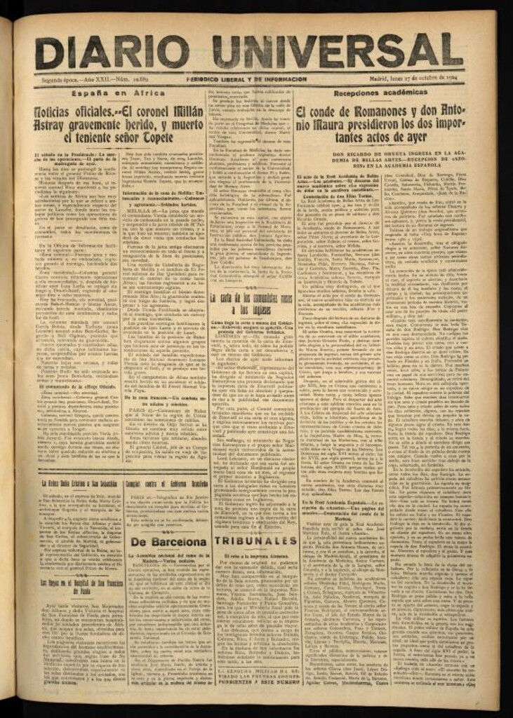 Miniatura de Diario Universal del 27 de octubre de 1924