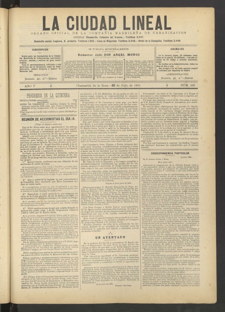Miniatura de La Ciudad Lineal : órgano oficial de la Compañía Madrileña de Urbanización del 20 de julio de1901