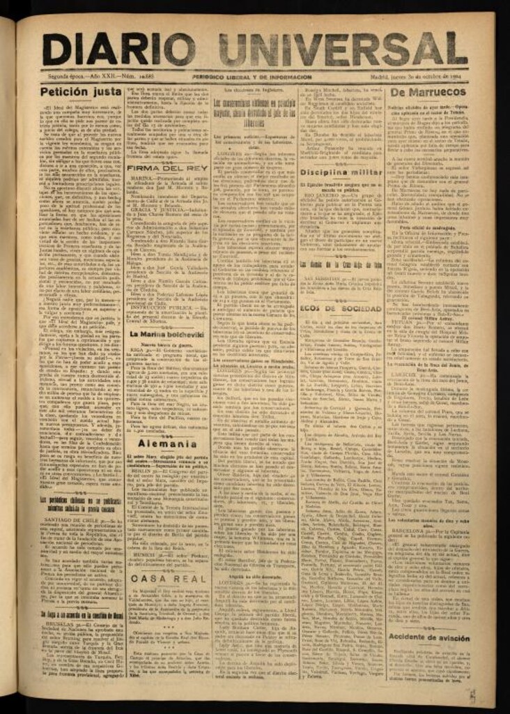 Miniatura de Diario Universal del 30 de octubre de 1924