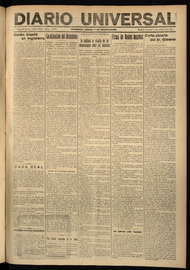 Miniatura de Diario Universal del 31 de octubre de 1924