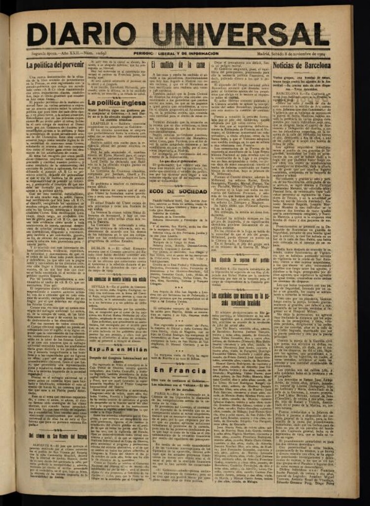 Miniatura de Diario Universal del 8 de noviembre de 1924
