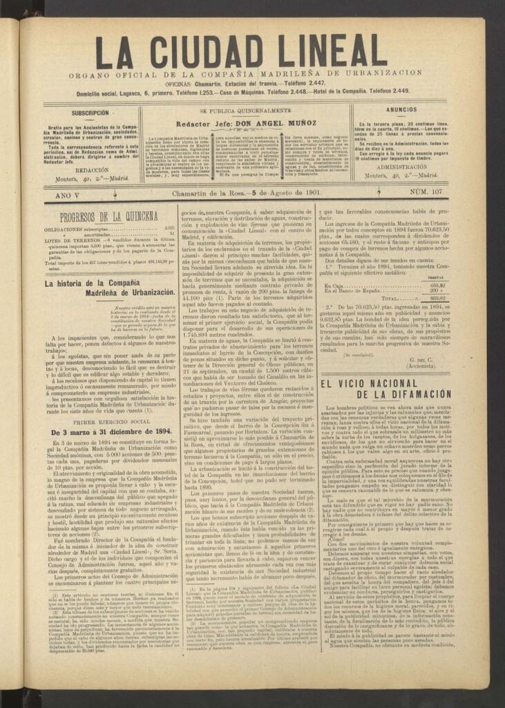 Miniatura de La Ciudad Lineal : órgano oficial de la Compañía Madrileña de Urbanización del 5 de agosto de 1901