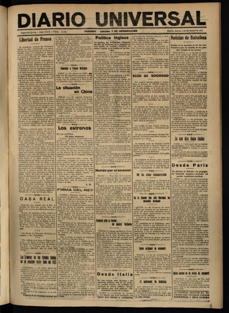 Miniatura de Diario Universal del 11 de noviembre de 1924