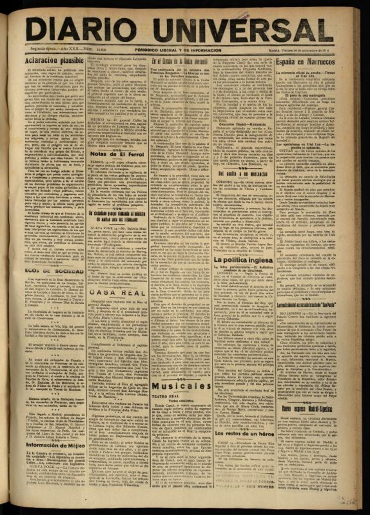 Miniatura de Diario Universal del 14 de noviembre de 1924