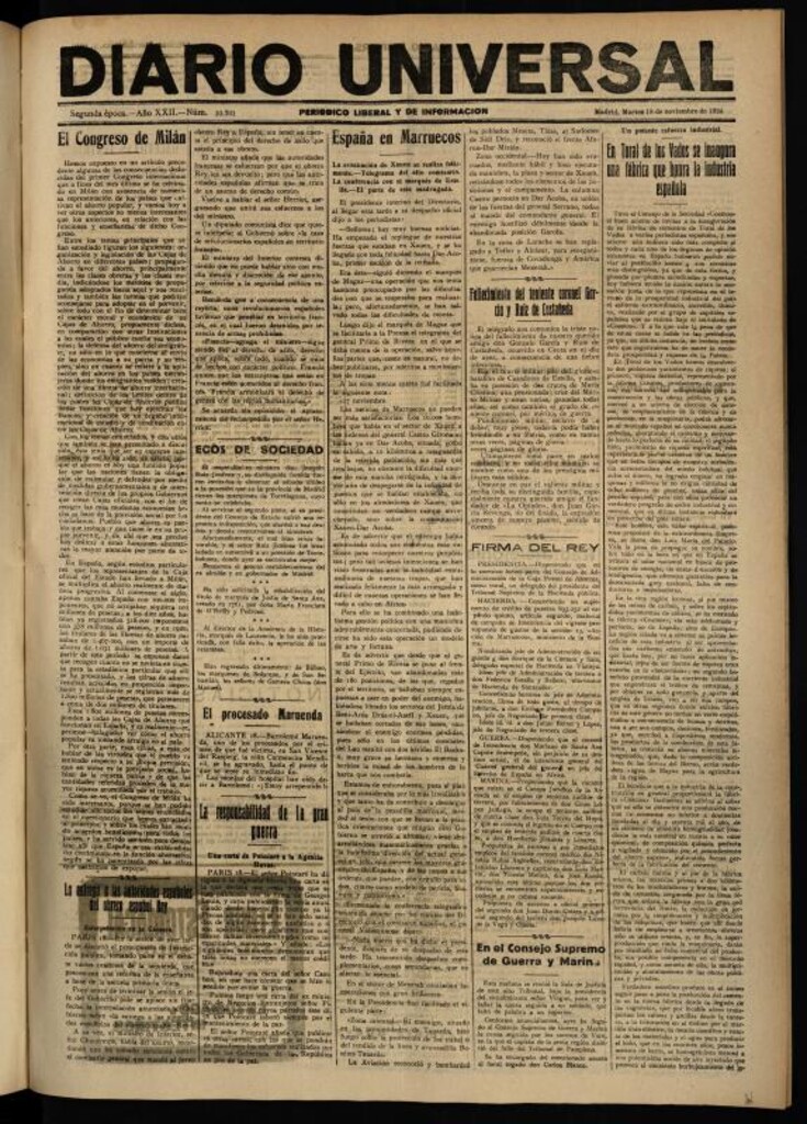 Miniatura de Diario Universal del 18 de noviembre de 1924