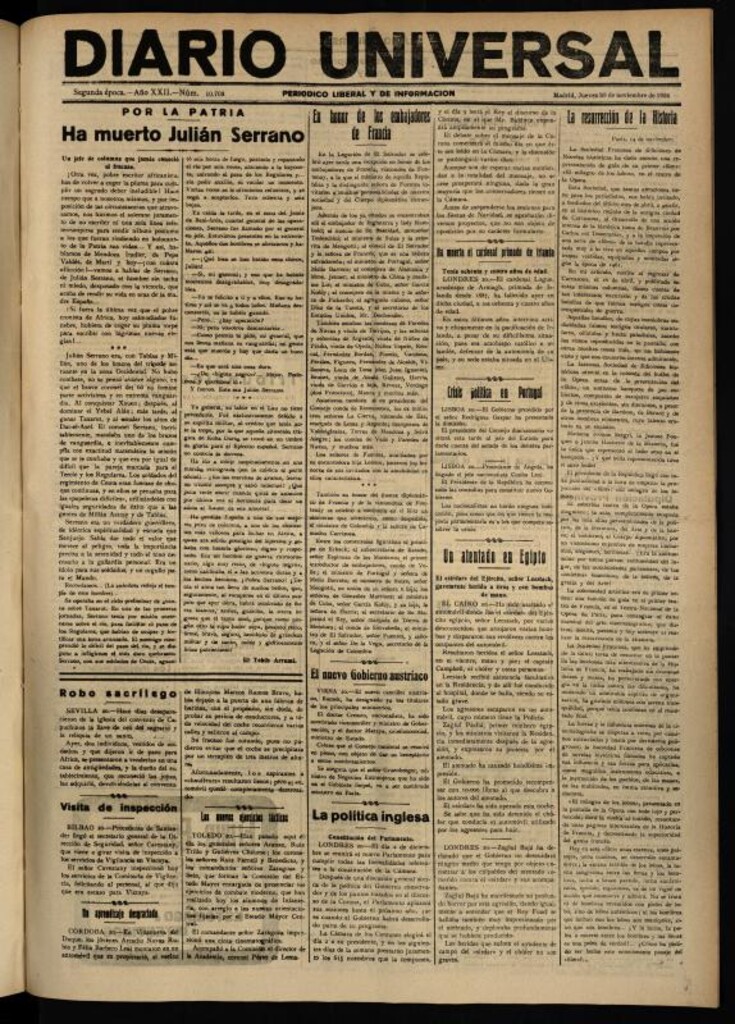 Miniatura de Diario Universal del 20 de noviembre de 1924