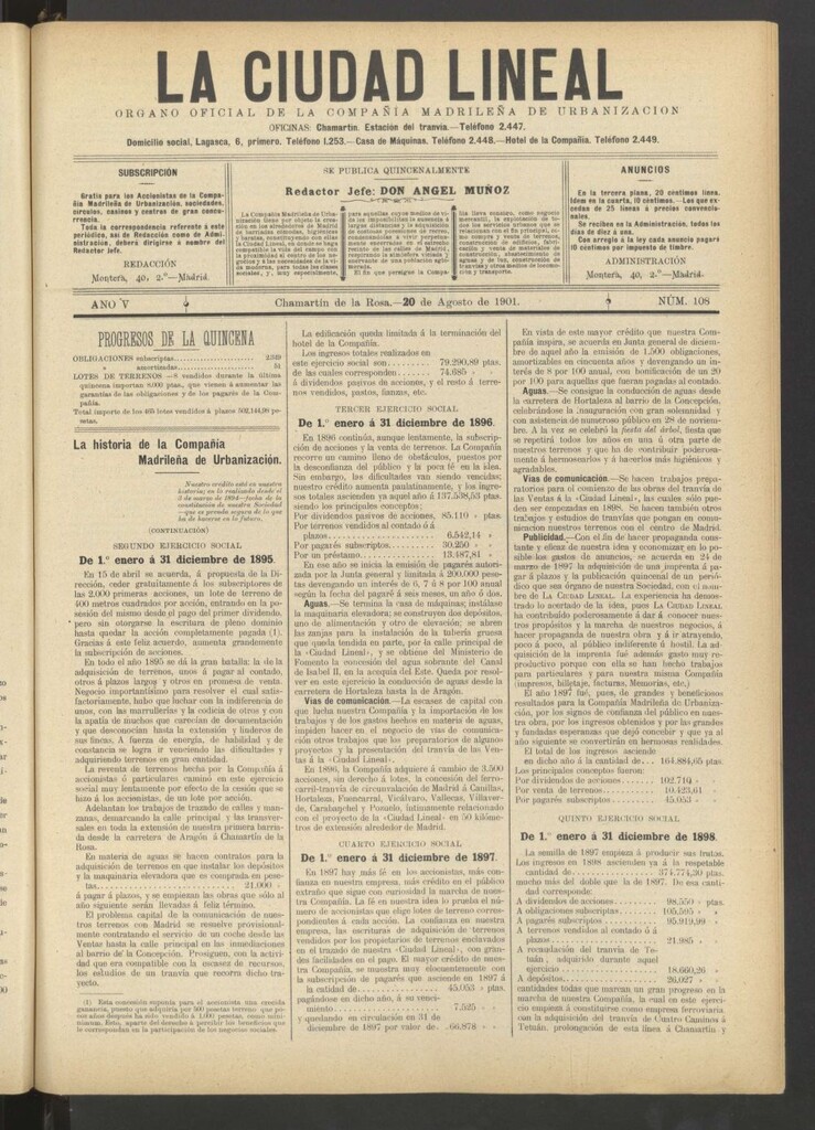 Miniatura de La Ciudad Lineal : órgano oficial de la Compañía Madrileña de Urbanización del 20 de agosto de 1901