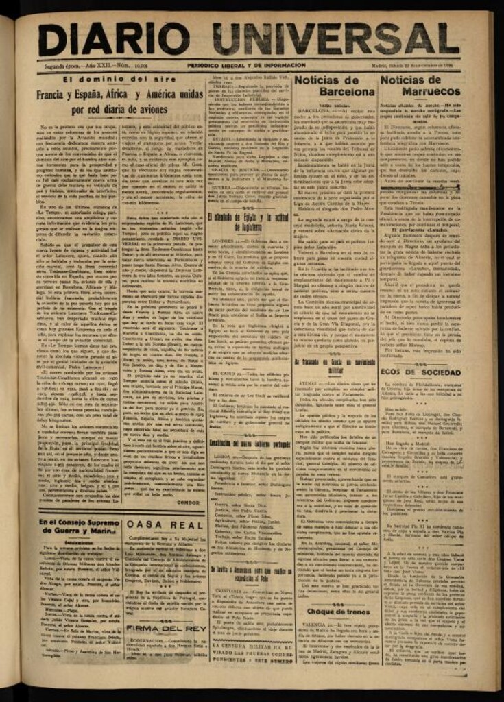 Miniatura de Diario Universal del 22 de noviembre de 1924