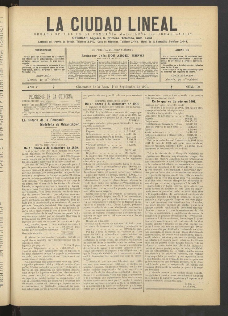 Miniatura de La Ciudad Lineal : órgano oficial de la Compañía Madrileña de Urbanización del 5 de septiembre de 1901