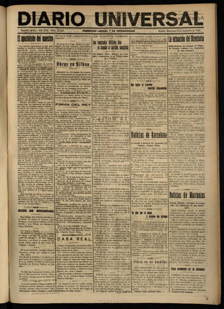 Miniatura de Diario Universal del 10 de diciembre de 1924