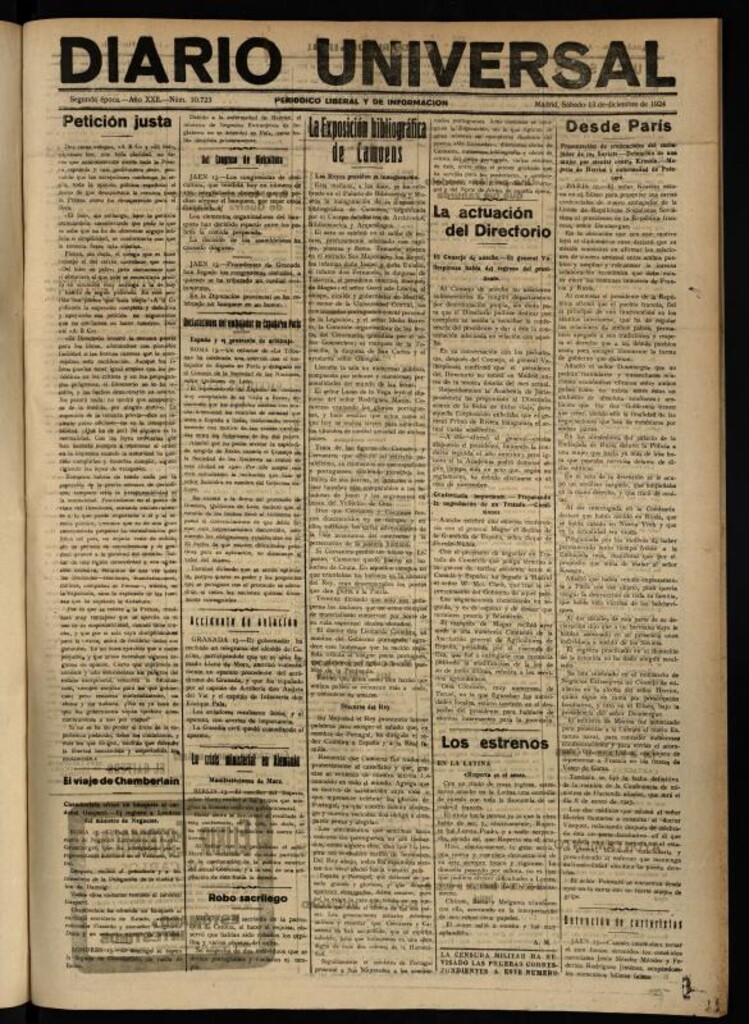 Miniatura de Diario Universal del 13 de diciembre de 1924