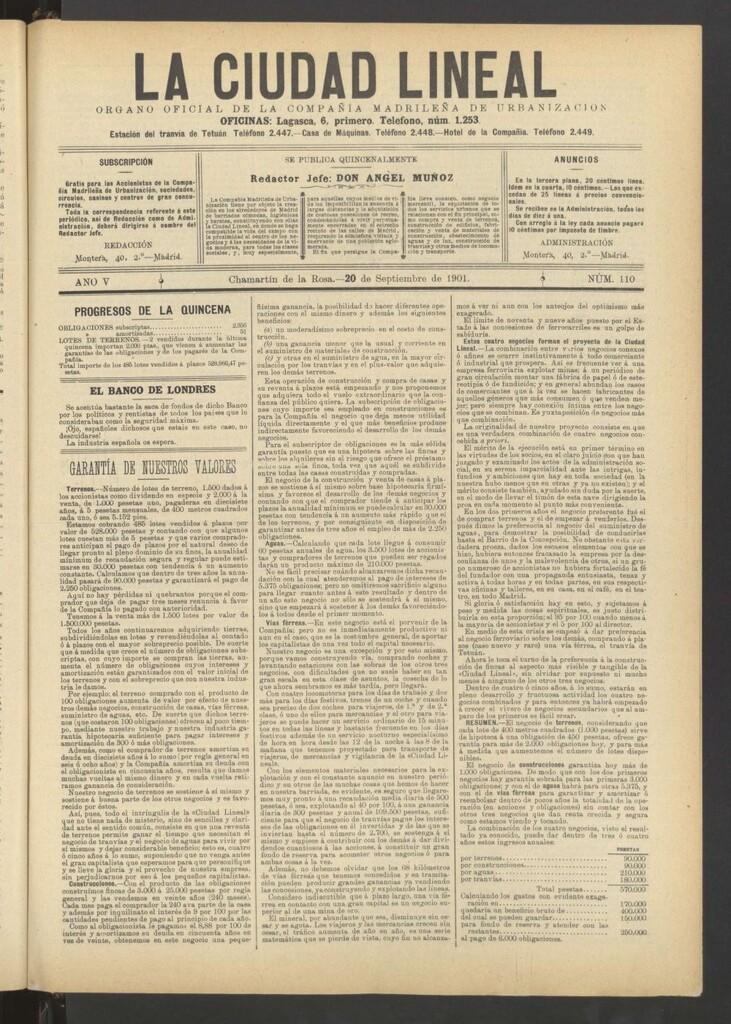 Miniatura de La Ciudad Lineal : órgano oficial de la Compañía Madrileña de Urbanización del 20 de septiembre de 1901