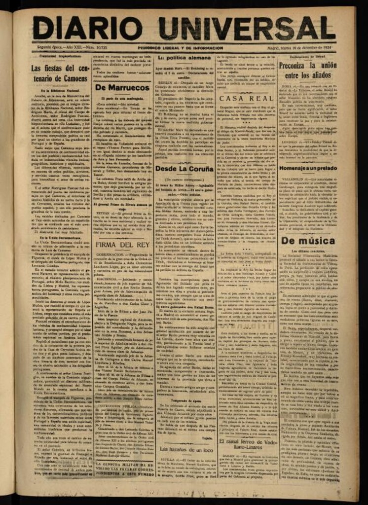 Miniatura de Diario Universal del 16 de diciembre de 1924