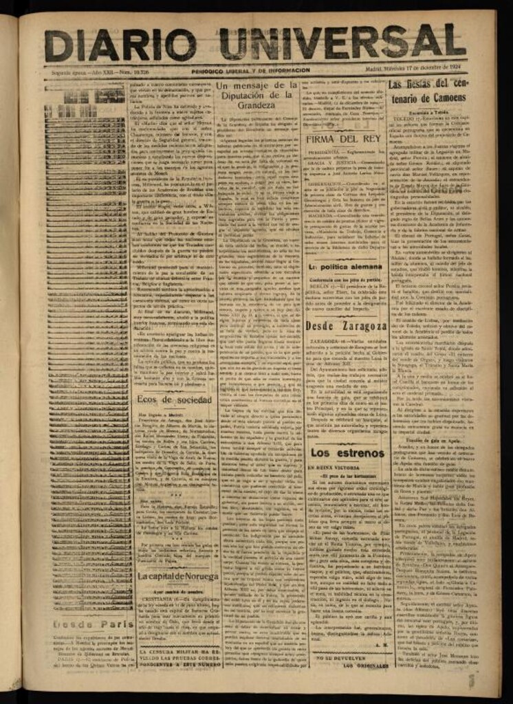 Miniatura de Diario Universal del 17 de diciembre de 1924