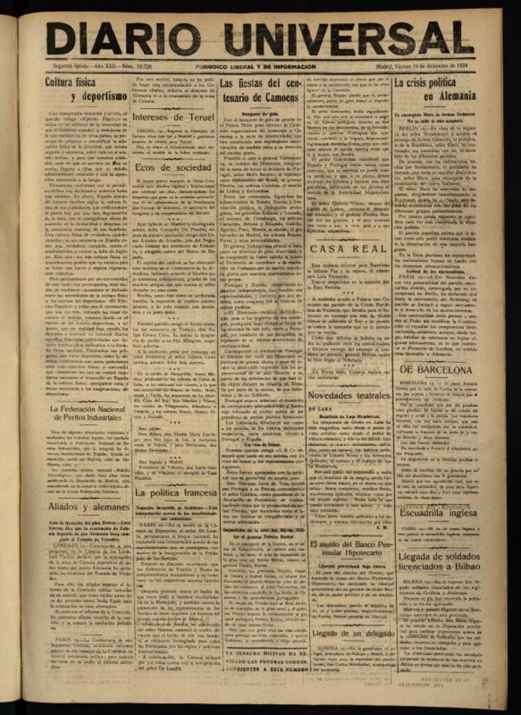Miniatura de Diario Universal del 19 de diciembre de 1924