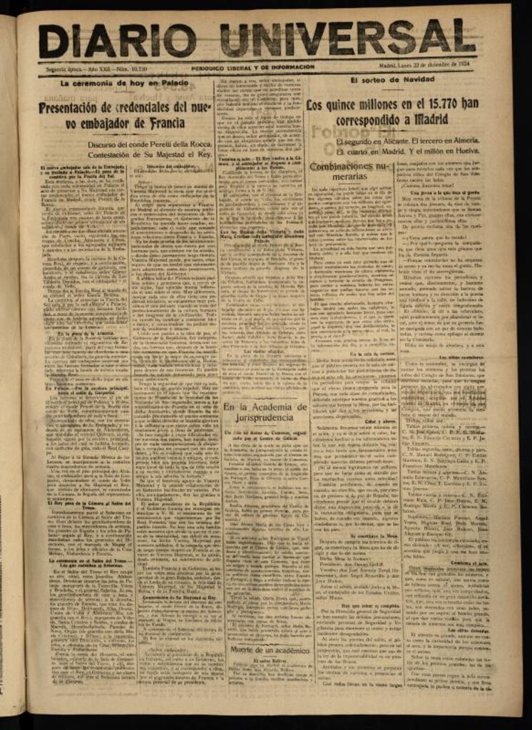 Miniatura de Diario Universal del 22 de diciembre de 1924