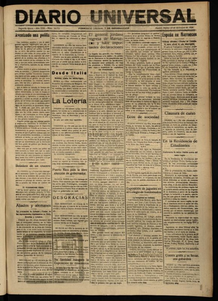 Miniatura de Diario Universal del 23 de diciembre de 1924