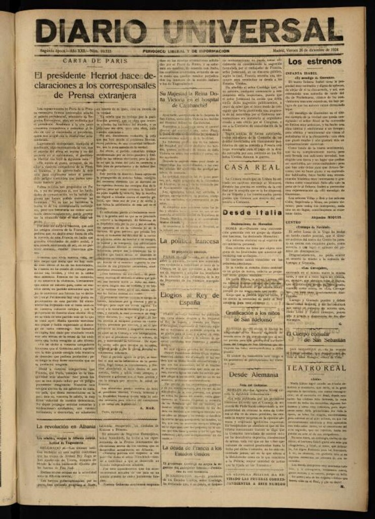 Miniatura de Diario Universal del 26 de diciembre de 1924