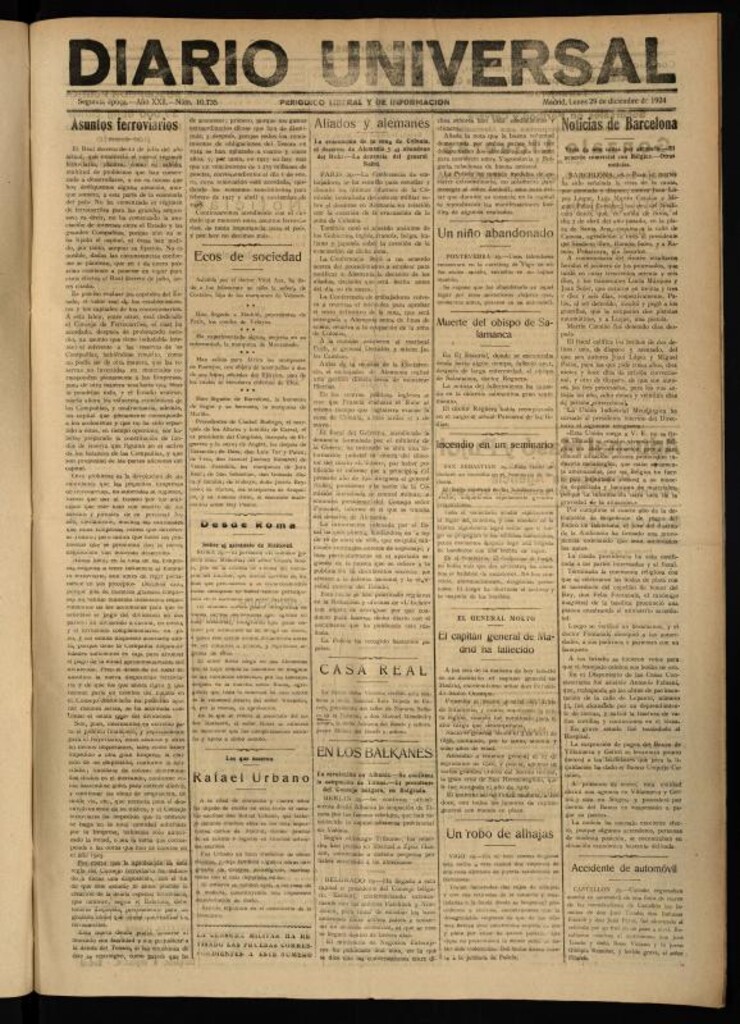 Miniatura de Diario Universal del 29 de diciembre de 1924