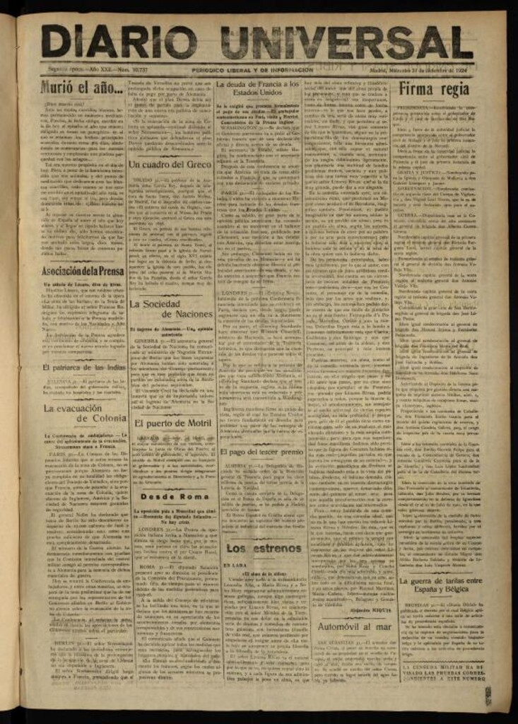 Miniatura de Diario Universal del 31 de diciembre de 1924
