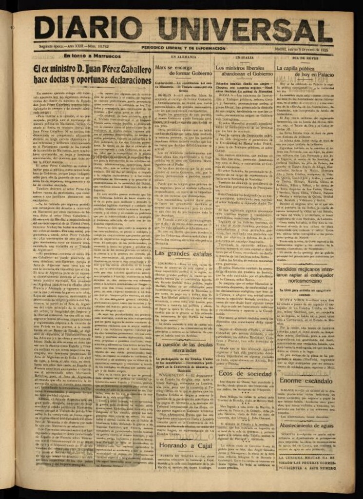 Miniatura de Diario Universal del 6 de enero de 1925