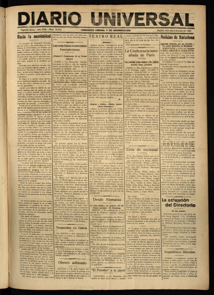 Miniatura de Diario Universal del 7 de enero de 1925