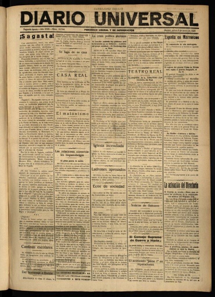 Miniatura de Diario Universal del 8 de enero de 1925