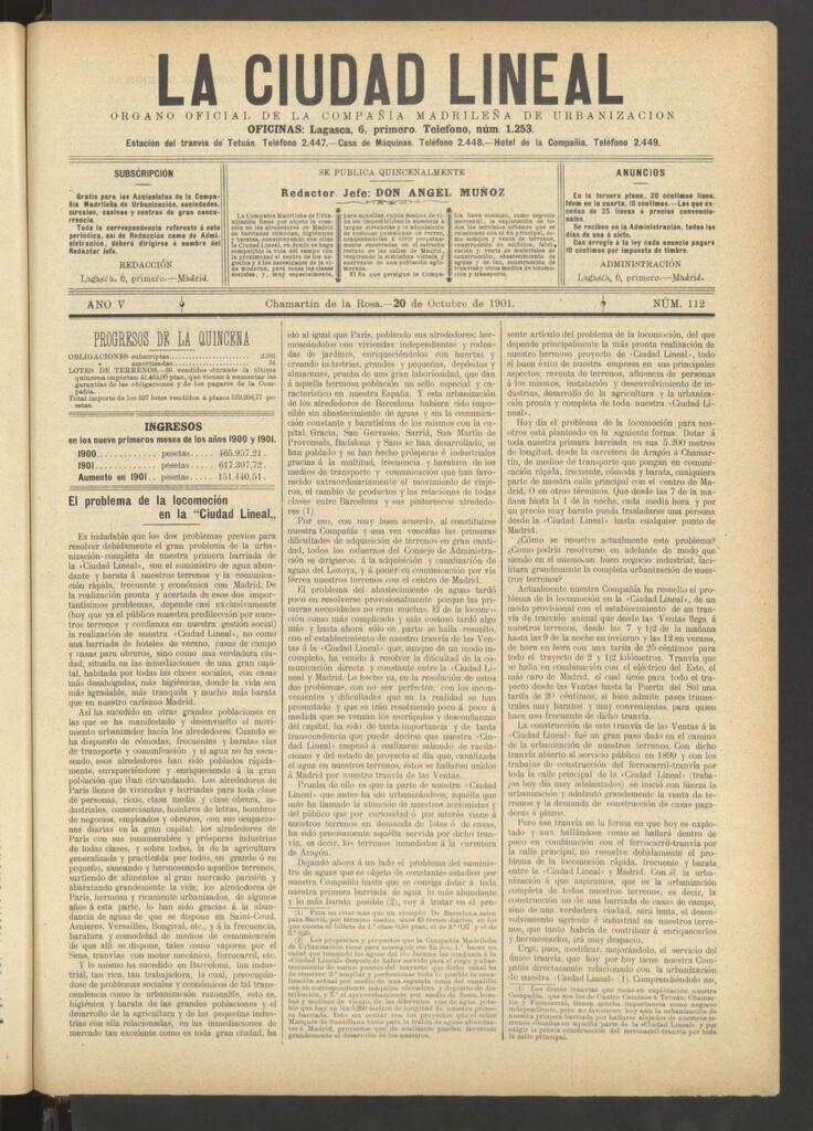 Miniatura de La Ciudad Lineal : órgano oficial de la Compañía Madrileña de Urbanización del 20 de octubre de 1901