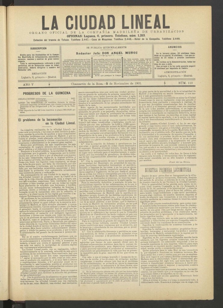 Miniatura de La Ciudad Lineal : órgano oficial de la Compañía Madrileña de Urbanización del 5 de noviembre de 1901